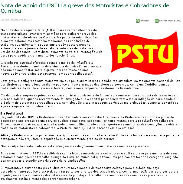 Nota de apoio do PSTU à greve dos Motoristas e Cobradores de Curitiba